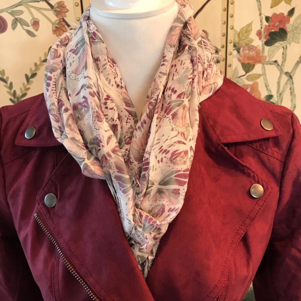 Infinity Scarf Butterfly Pattern White Purple Gray